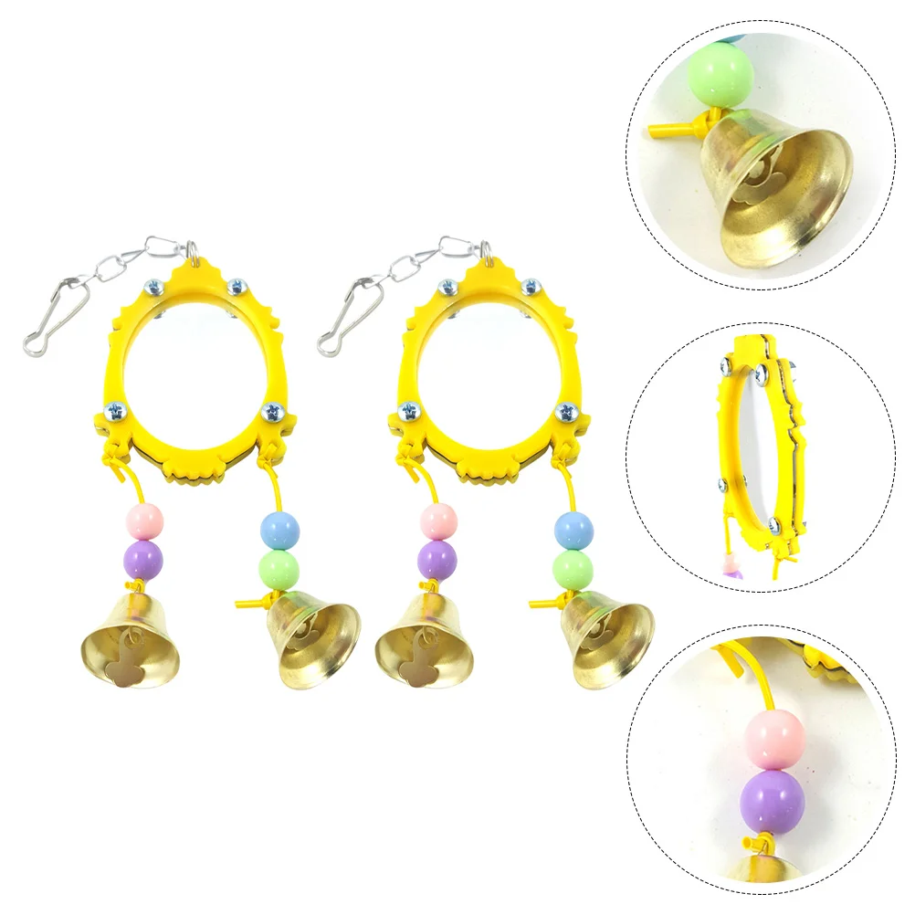 

2pcs Household Parakeet Mirror Toys Funny Parrot Mirrors with Bells (Yellow)