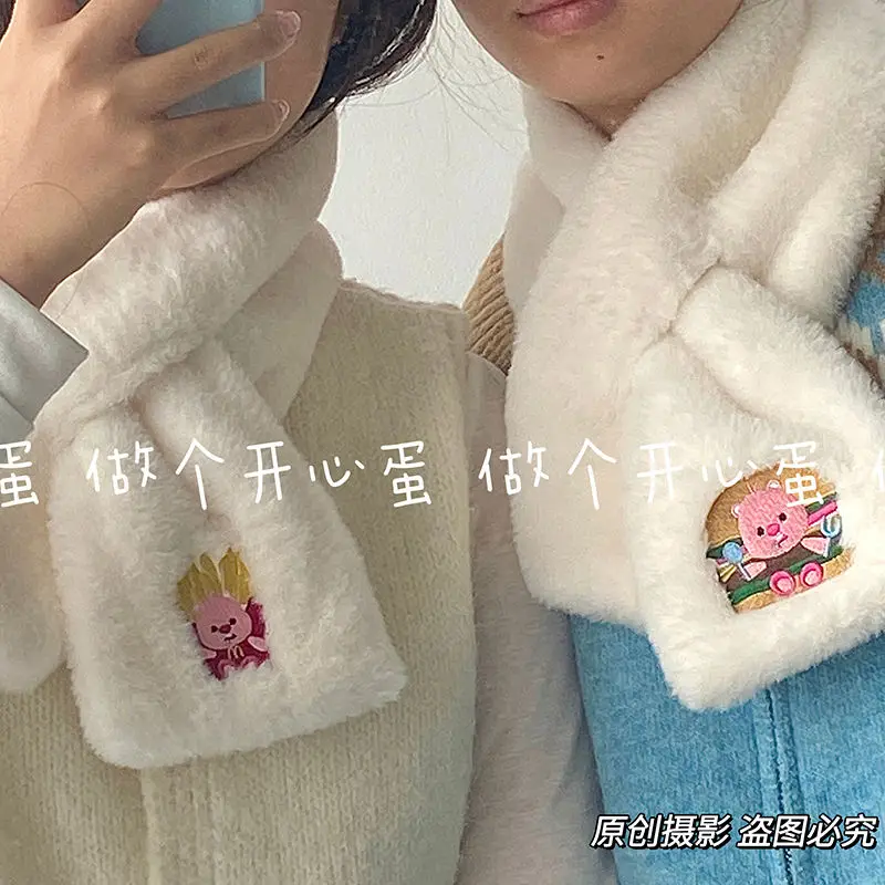 

Loopy милый мультяшный плюшевый шарф с вышивкой Гамбурга Kawaii пушистый набивной периферийный украшаемый милый наряд для девочки Рождественский подарок