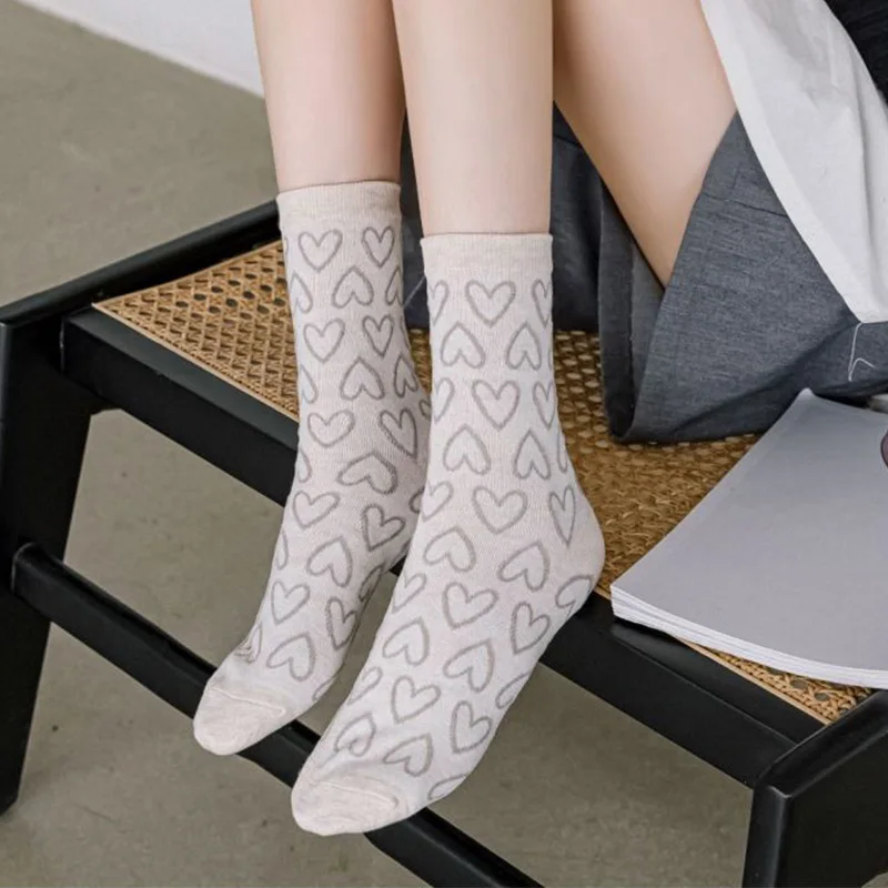 5 Pairs Lolita Fashion Frilly Socks Woman Vintage Print Long Winter Socks Cotton Cute Korean Style Women Socks Calcetines Mujer