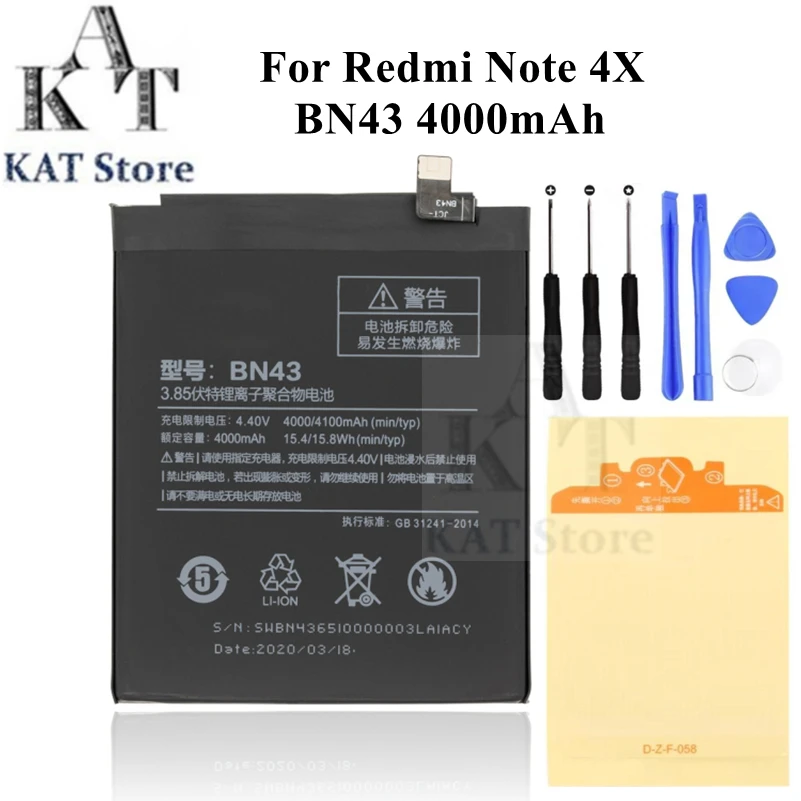 

Мобильный телефон Литий-полимерный аккумулятор для Xiaomi Redmi Note 4X BN43 4000 мАч, замена запасных частей