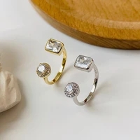 unique 925 sterling silver geometric double cz opening rings 18k gold plated wedding bands zircon jewelry women accessories
