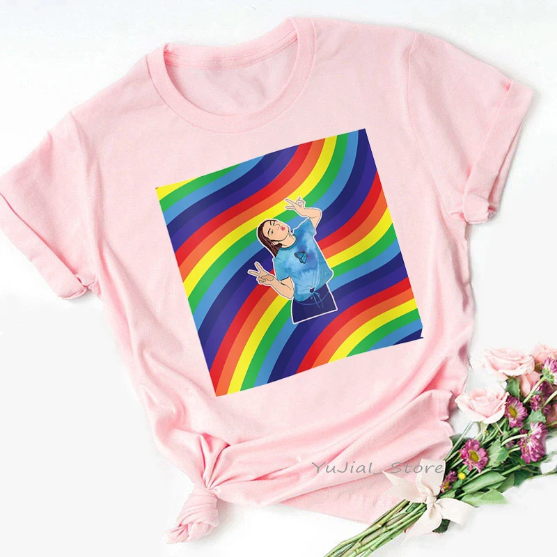 

Rainbow Charli Damelio Coffee Print Women Tshirts Pink T Shirt Femme Harajuku Kawaii Clothes Female T-Shirt Streetwear Tops