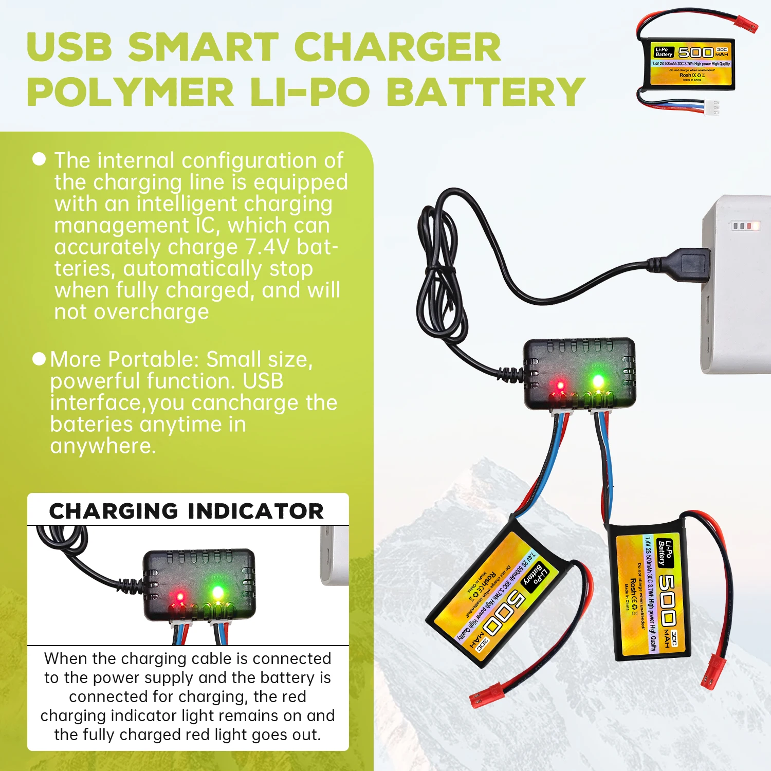 2 шт. 7 4 В 500 мАч 30C липо-батарея JST-2P вилка с зарядным устройством 2-в-1 для