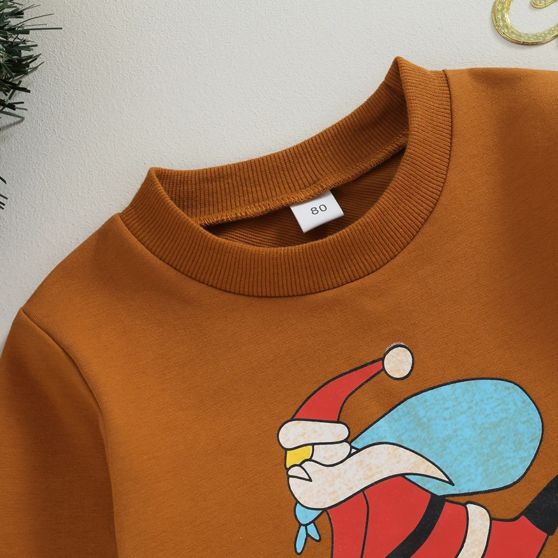

Toddler Girls Christmas Casual Sweatshirts Long Sleeve Santa Claus Print Loose Fit Pullover Tops
