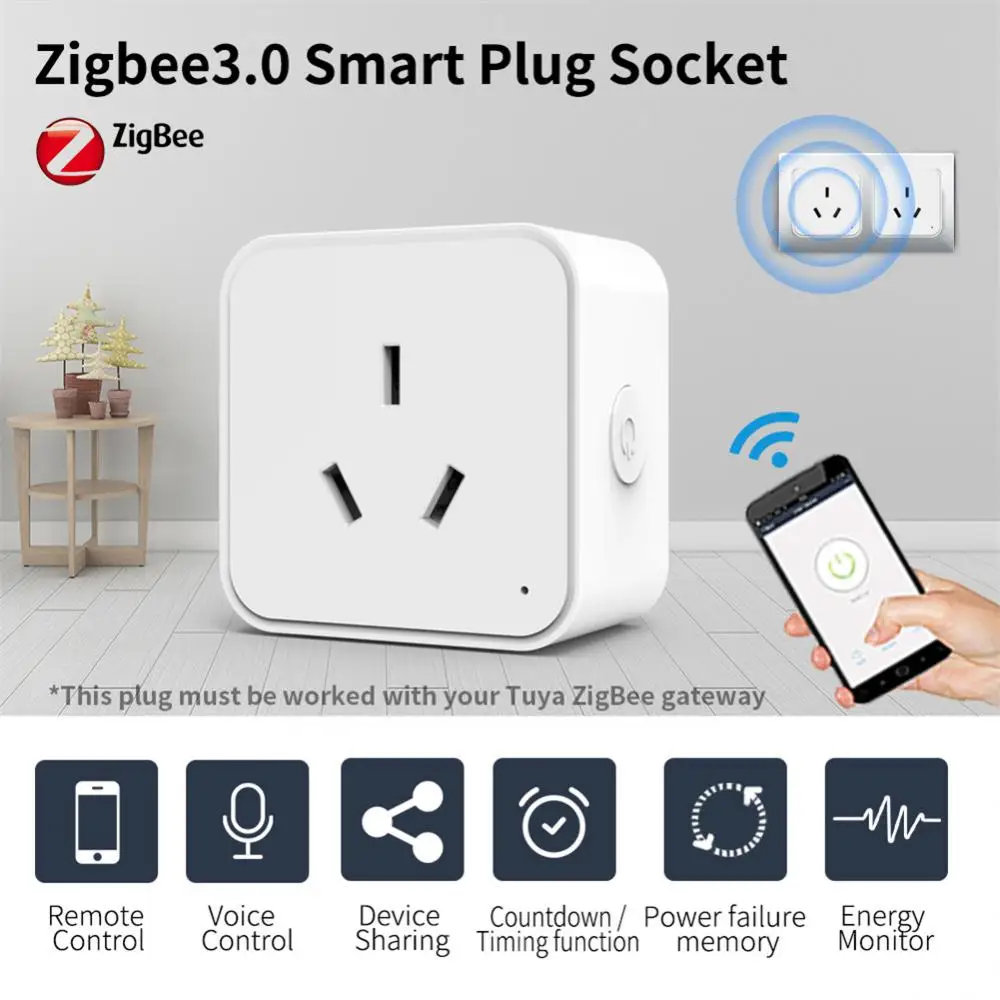 

16A Tuya Zigbee Smart Socket AU Plug Smart Home Popular Socket Wireless Remote Timing Alexa Timing Remote Control Strip Socket