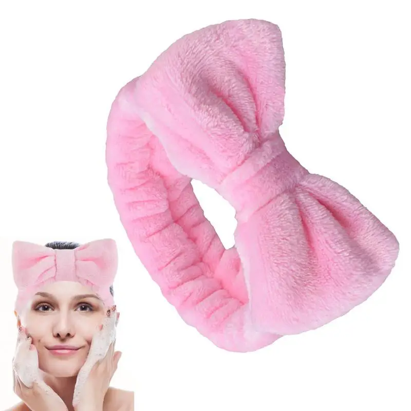 

Washing Face Hair Band Girls Simple Bowtie Plush Headband Wash Makeup Hair Band Cute Bow Head Ties Spa Headbands For Women