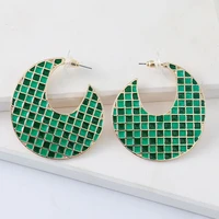 new fashion enamel c shaped hook earrings for women checkerboard korea personality exquisite jewelry girl party gift