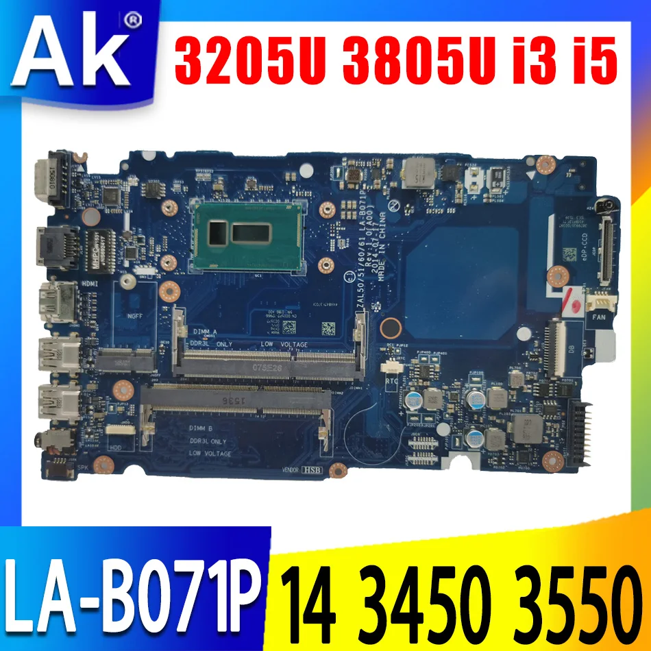 

LA-B071P For Dell Latitude 14 3450 3550 Laptop Motherboard w/ 3205U 3805U I3 I5 4th Gen or 5th Gen CPU motherboard CN-0YCX7C