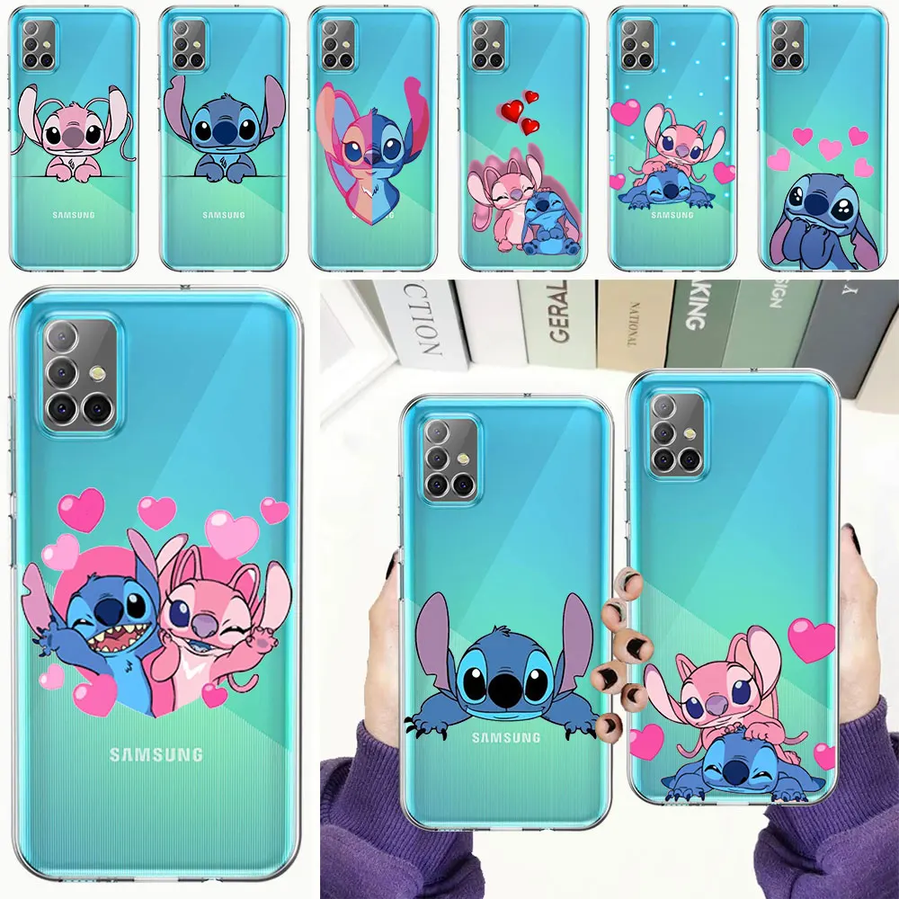 

For Samsung A41 A32 4G A21s A52 A12 A72 A02s A31 A51 A71 A22 A52s Celular Coque Clear Pink Stitch Blue Angel Love Transparent
