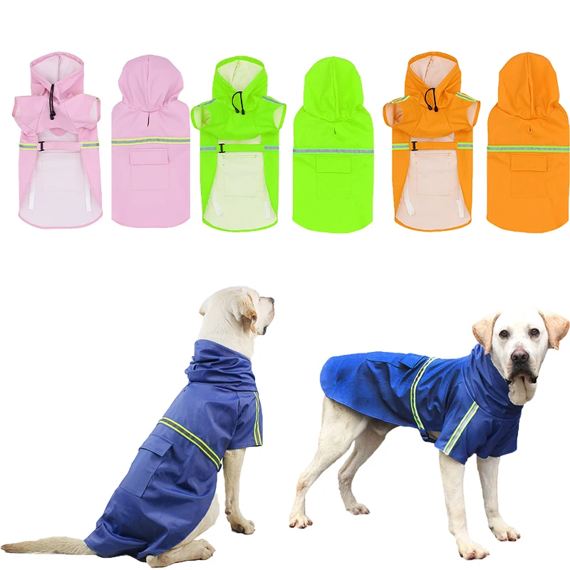 S-5XL Puppy Raincoat PU Waterproof Pet Dog Clothes for Small Large Dogs Rain Cape Safety Rainwear Reflective Pet Poncho Clothing