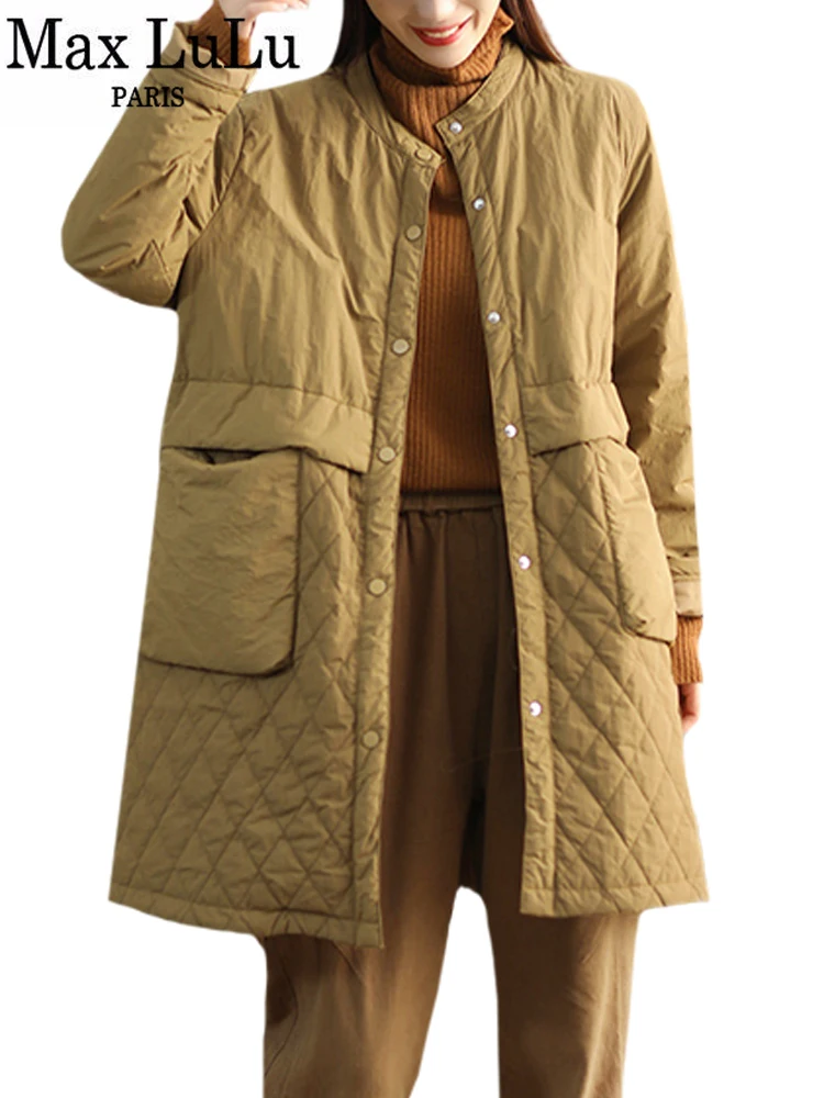 

Max LuLu зимние Роскошные Длинные хлопковые парки женские модные теплые стеганые куртки женские классические повседневные свободные винтажные плотные пальто