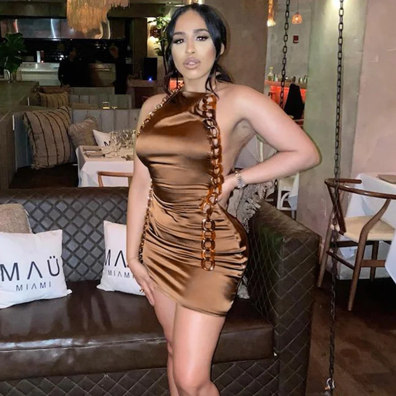 

Zabrina Women Fashion 2022 Mini Dresses Halter Sleeveless Party Club Robe Bodycon Stain Backless Tank Dress 2022 Summer Clothes