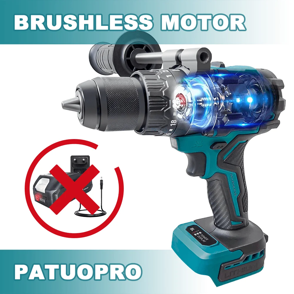 

PATUOPRO Бесщеточная дрель 13 мм 220 Нм для аккумулятора Makita 18 В