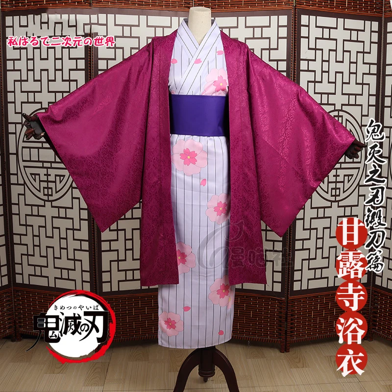 

COS-HoHo Demon Slayer: Kimetsu no Yaiba Kamado Tanjiro Kanroji/Mitsuri Bathrobe Kimono Cosplay Costume Halllloween Party Outfit