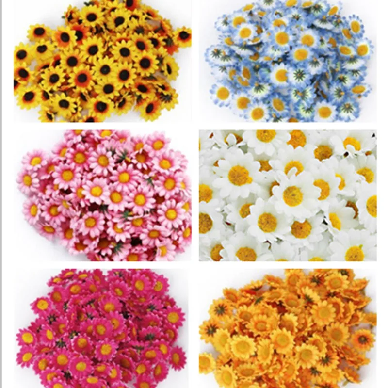 

500Pcs Artifical Sunflower Silk Flower Head 3.5-4cm Yellow Black Core daisy DIY Handmade art for Wedding Christmas Birthday Gift