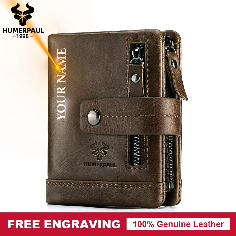 

HUMERPAUL Genuine Leather Wallet Fashion Men Coin Purse Small Card Holder PORTFOLIO Portomonee Male Walet for Friend Money Bag