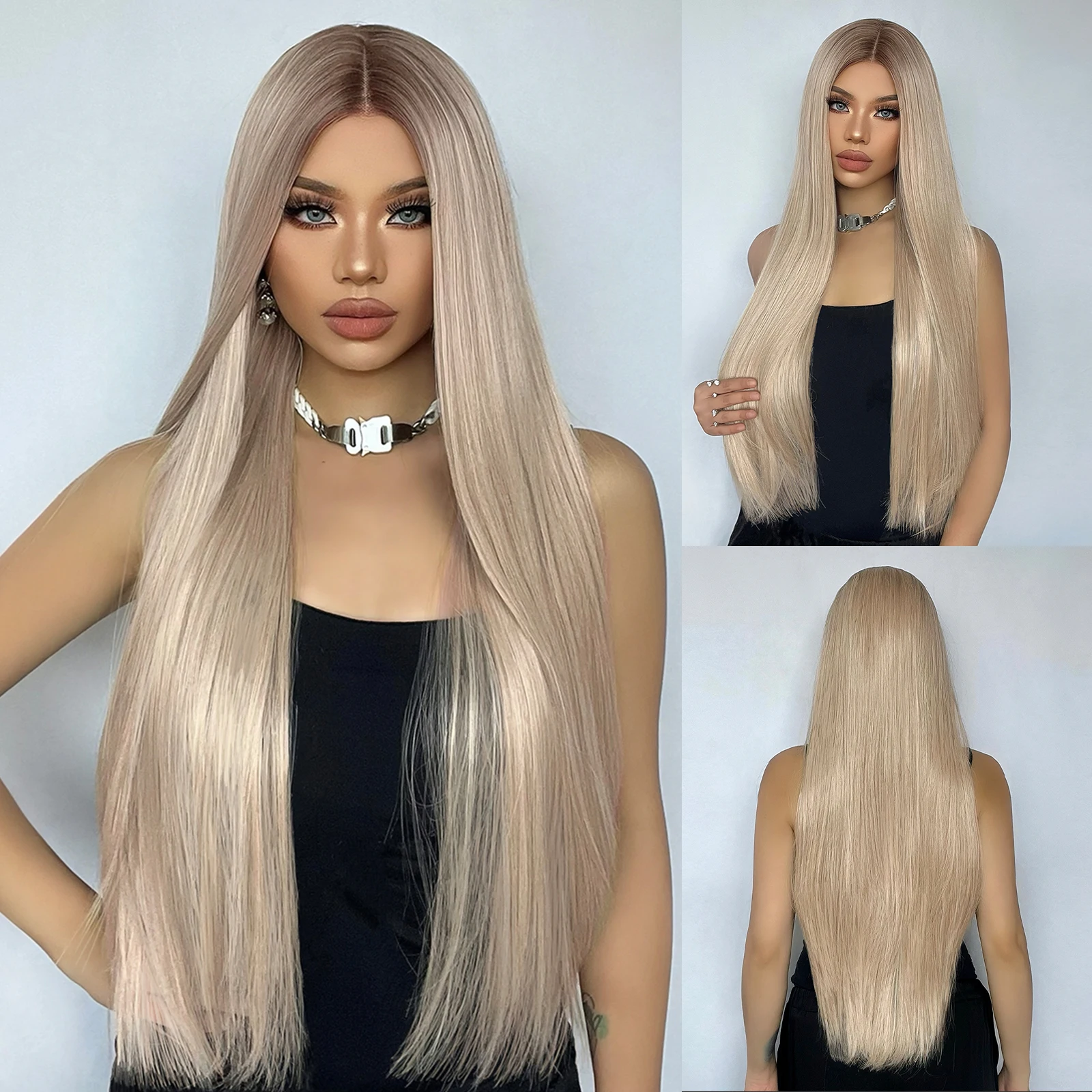 

HAIRCUBE 28 Inches Lace Front Synthetic Wigs for Black Women Long Straight Blonde Hair Middle Part Daily Cosplay High Temperture