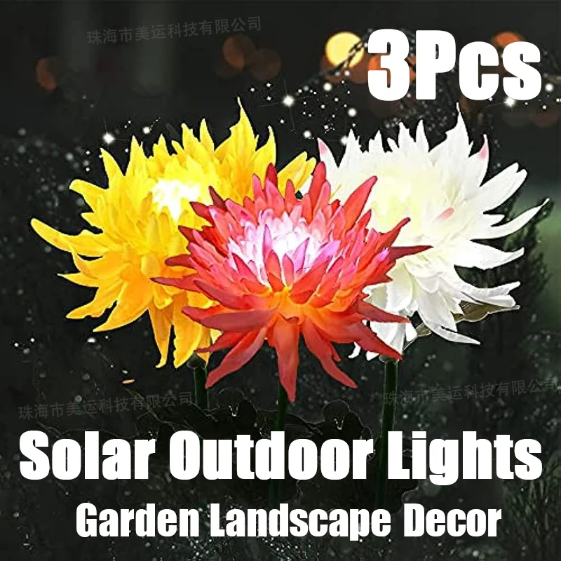 

3Pcs Outdoor Solar Lights Garden Stake Chrysanthemum Flower Waterproof LED Powered Pathway Walkway Lawn Yard Cemetery Decor Lamp