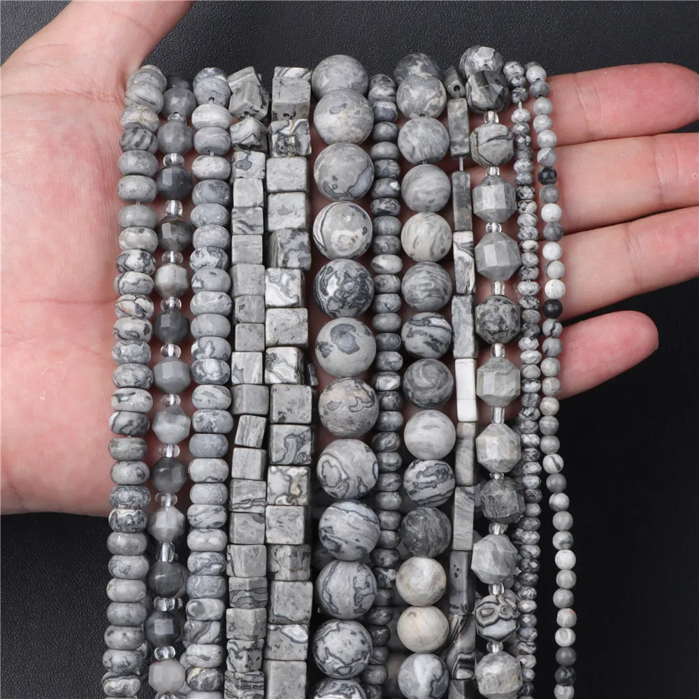 Бусины из натурального серого камня Jaspers Loose Stone Bead круглая квадратная трубка