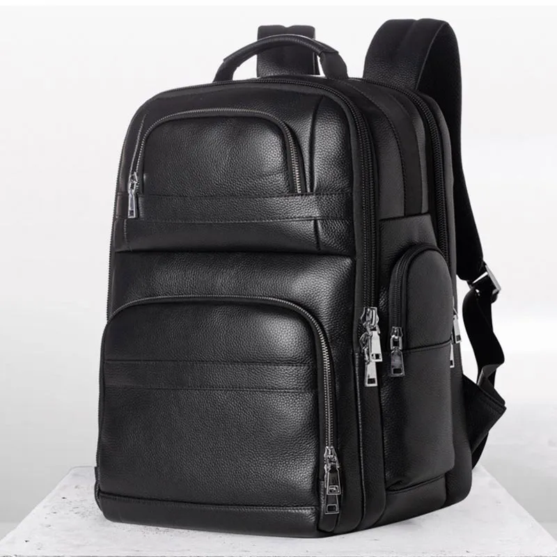 Men's Large Backpack for 17 inch Laptop Men Genuine Leather Travel Camp Backpacks Male Real Leather Weekend Outdoor Bag