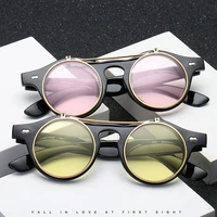 vintage glasses 2022 fashion womens steampunk sunglasses round retro sunglasses trend double layer flip uv400 casual sunglasses
