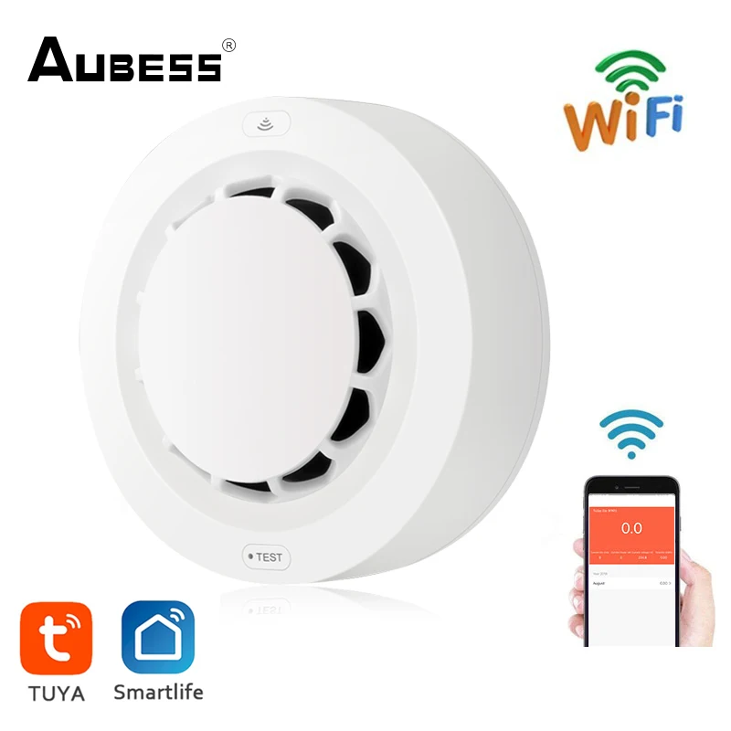 

Смарт-детектор дыма Tuya с Wi-Fi, сенсор 90 дБ для домашней охранной сигнализации, с приложением Smart Life