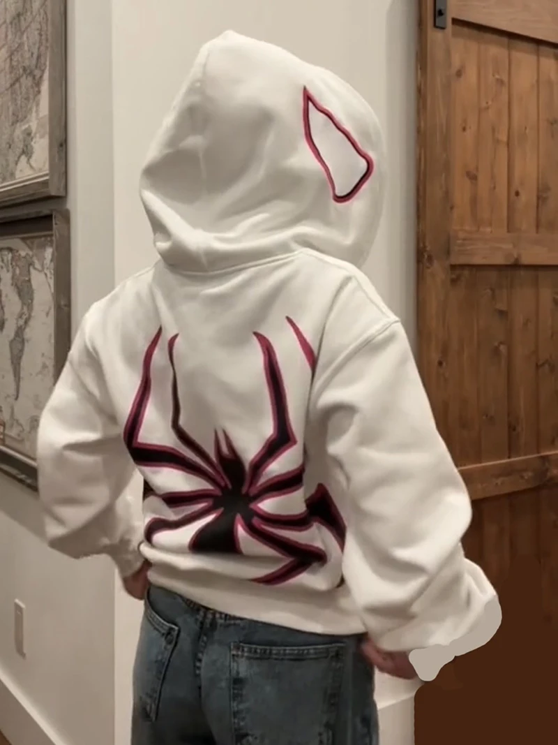 

Spider Y2k Zip Up Hoodie Women Men 2023 Harajuku Punk Long Sleeve Tops Streetwear Loose Hooded Jacket Couple Graphic Sweatshirts