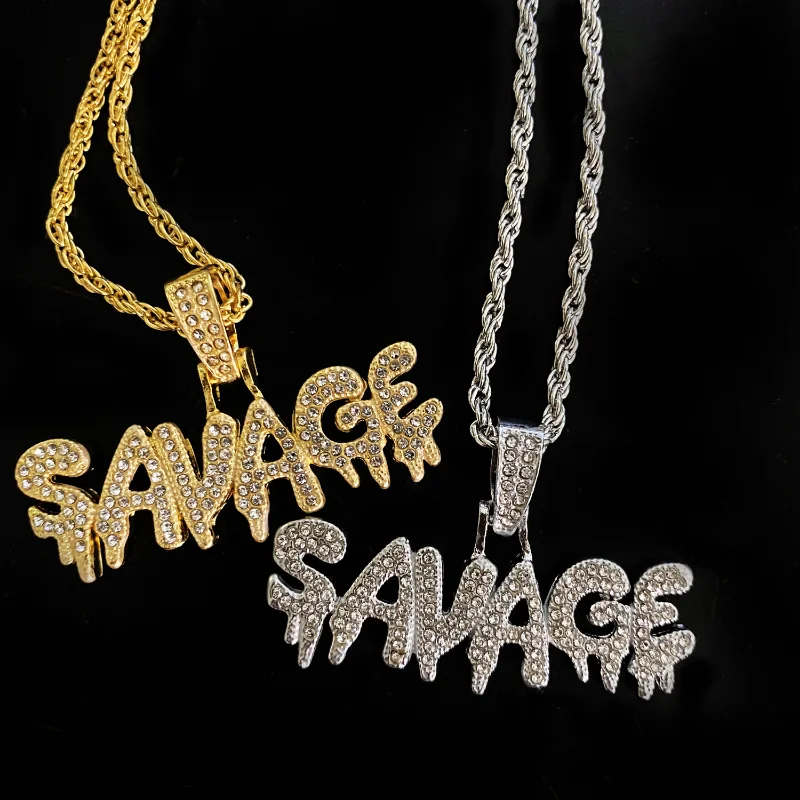 SAVAGE Alphabet Pendant Iced Out Pendent Neckalce Unisex Fashion Hip-hop Jewelry Accessories Gift