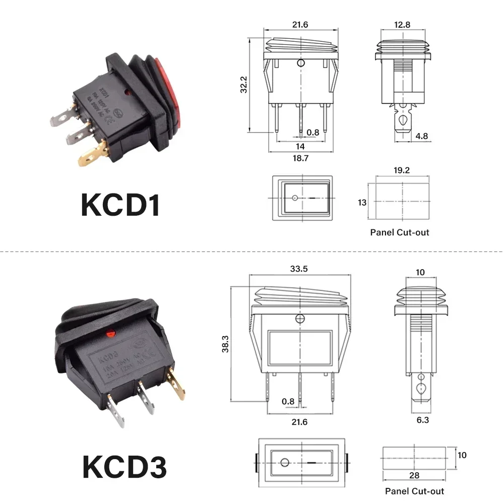 Водонепроницаемый клавишный выключатель KCD1 KCD3 12 В 24 220