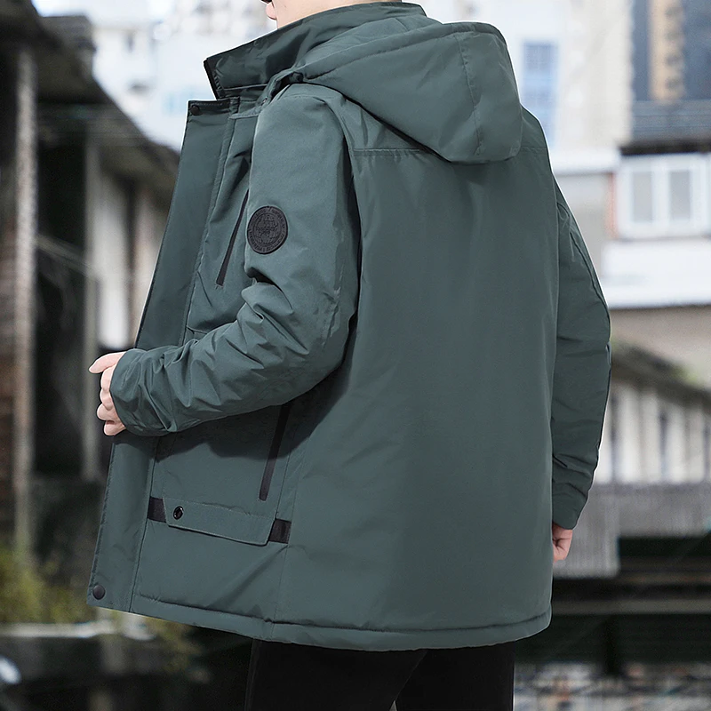 Men Parka Winter Casual Warm Thick Jacket Coat Mens New Autumn Outwear Windproof Hat Parkas Jacket High Quality Thermal Overcoat