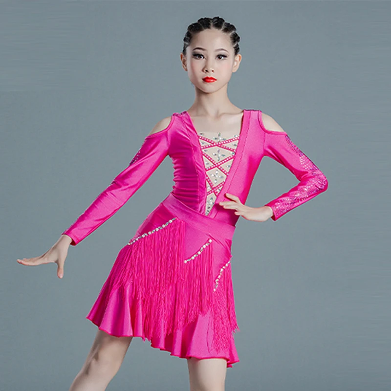 

Танцевальная одежда Laitn для девочек, фиолетовая юбка с бахромой, платья для соревнований, костюм для выступления румбы, VDB4834