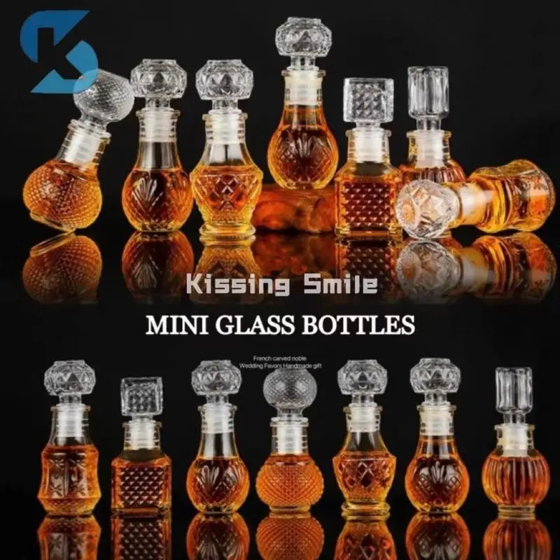 50ml Whisky Glass Liquor Bottle With Lids Cute Wedding Gift Favour For Alcohol Wine Luxury French Carved Perfume Mini Honey Jar