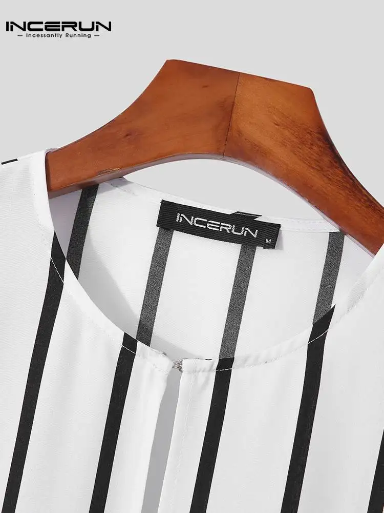 INCERUN 2022 Islam Muslim Men Fashion Striped Cardigan Jubba Thobe Casual All-match Male Hot Sale Kaftan Long Sleeve Robe S-5XL