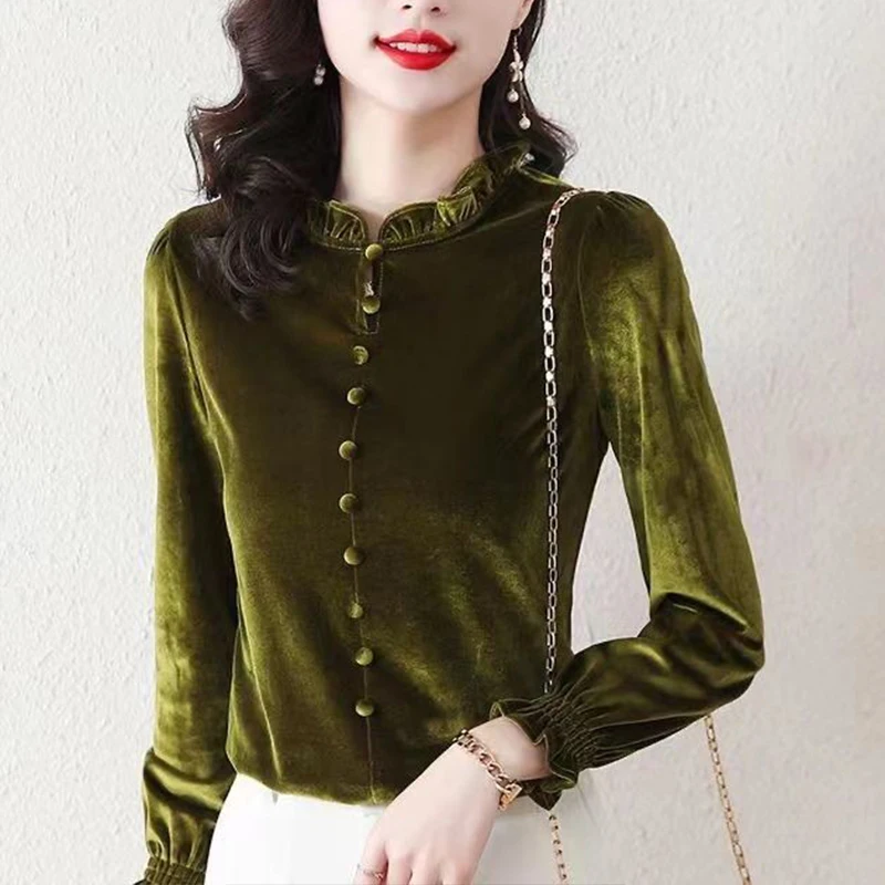 

Winter Elegant Fashion Sophisticated Trendy Minimalist Plush Sweaters Women Solid Color Long Sleeve Button Half High Neck Top