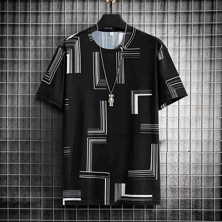 

summer men ice t-shirt short sleeve print geometry athflow loose tops plus size 7XL 8XL 9XL geometry tshirt soft mferlier cool