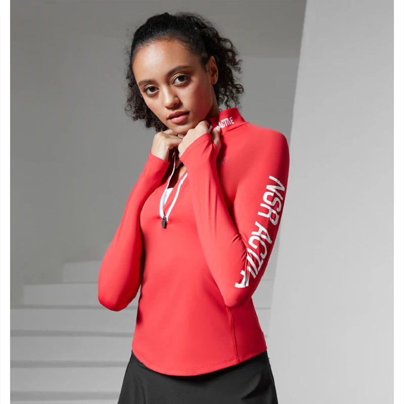 Women Golf Tennis Slim Long Sleeve Running Sports Tight Yoga Shirts Workout Gym Fitness Tops Mesh Stitching Half Zipper T Shirt