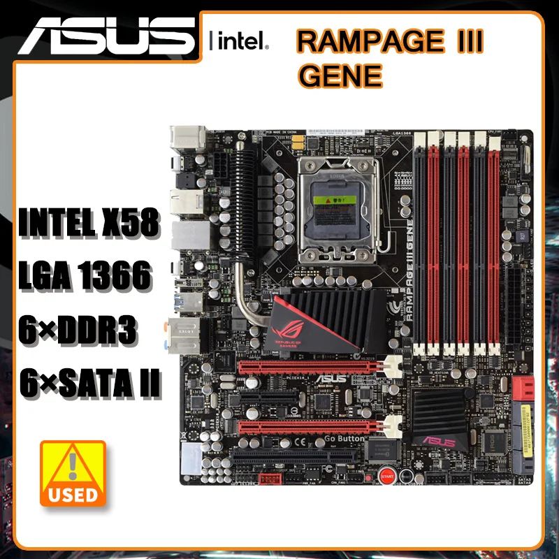 Scheda madre ASUS Rampage III GENE LGA 1366 Intel X58 DDR3 24GB USB3.0 2 x PCI-E x 16 1 x PCI-E X4 ATX per Core i7 940 cpu