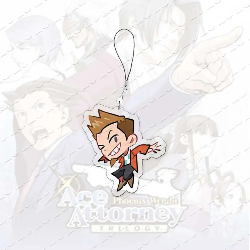 Фото Брелоки для мобильных телефонов Ace Attorney Chibi: акриловые подвески с Фениксом Райтом, Майлсом Эджвортом, Аполло Джастисом, маленькие кулоны-цепочки для телефона №3