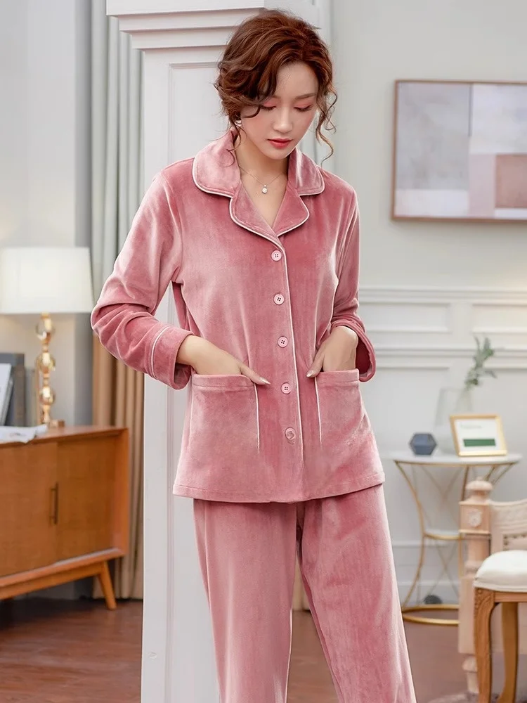 Пижамы из кораллового флиса женские весенне-осенние утолщенные теплые островные