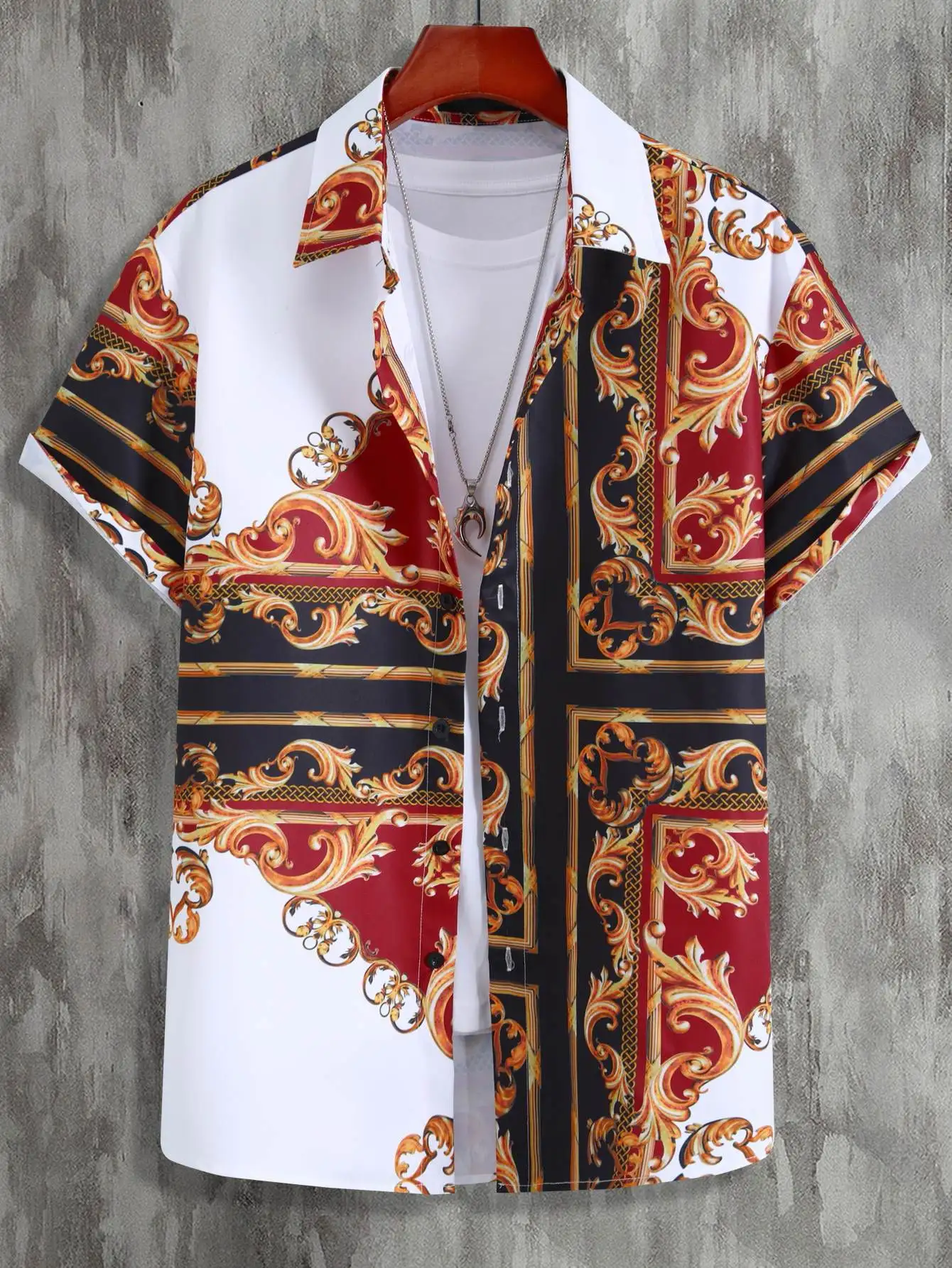 

Men Random Baroque And Scarf Print Button Up Shirt Without Tee