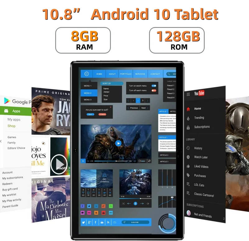 Фото Планшет Android 10 с экраном 10,8 дюйма, разрешением 2560x1600 пикселей, поддержкой звонков 2G/3G/4G, 8 ГБ ОЗУ, 128 ГБ ПЗУ, процессором MT6797 (10-ядерный), двумя камерами, 1 SIM-картой №1