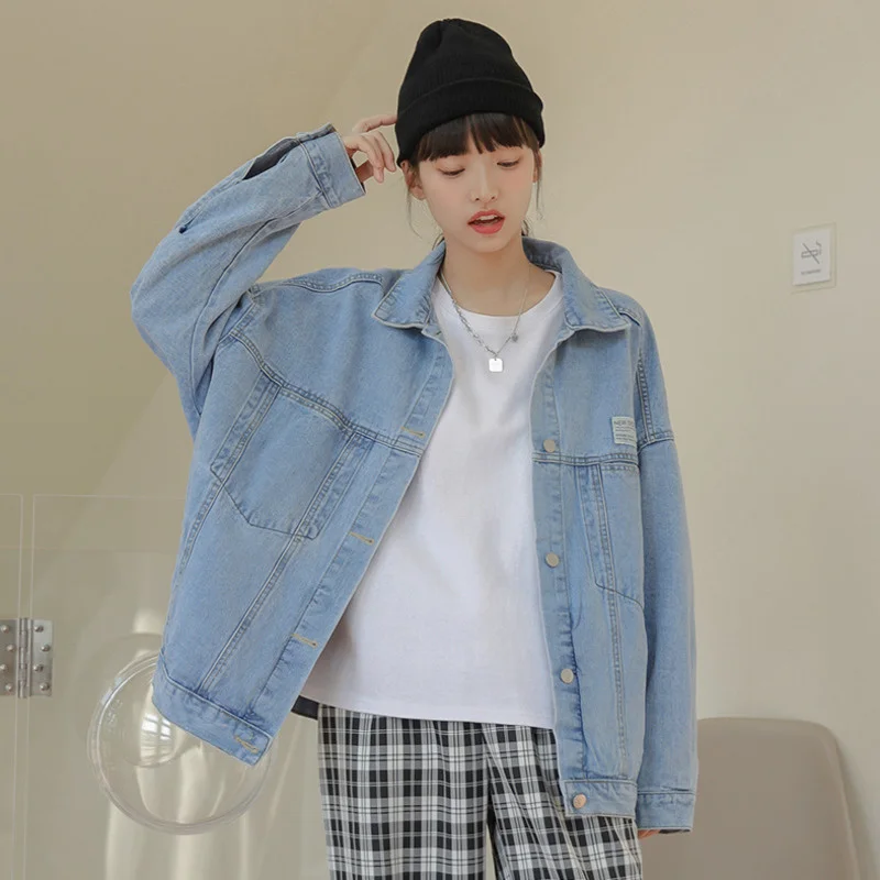 

New Loose Denim Jacket Women College Style Jeans Coat Vintage Street Wild Casual Couple Jacket Korean Ins Tide Chaquetas Jaqueta