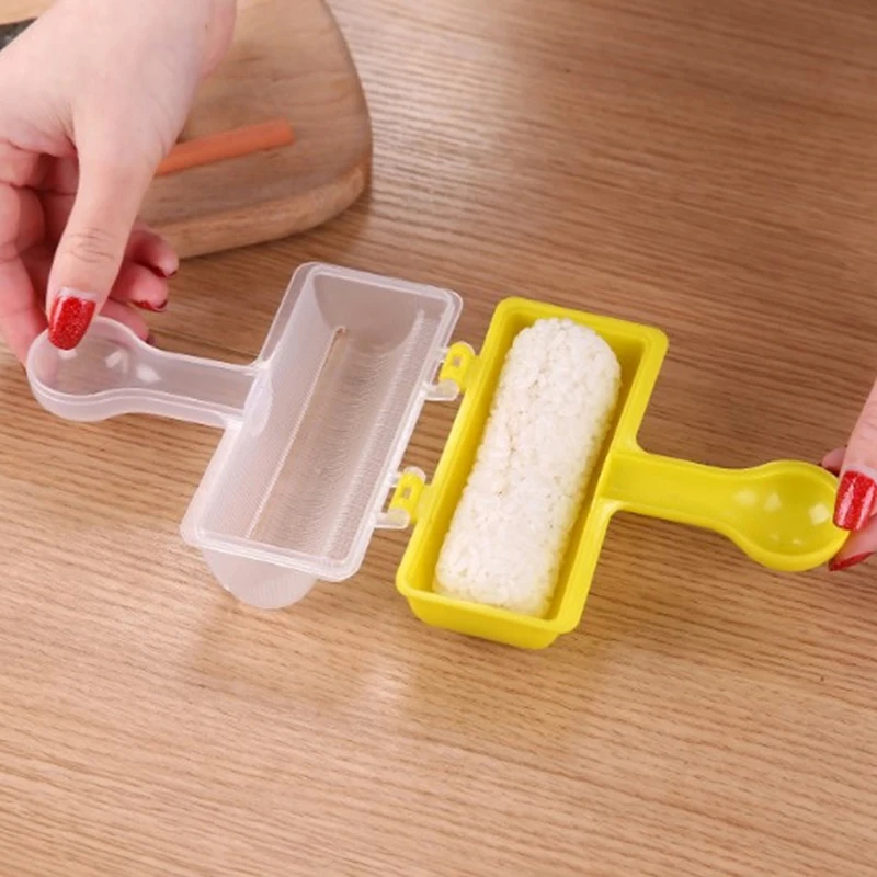 

Plastic Hand-held Sushi Rice Ball Maker DIY Sushi Ball Maker Tool Easy To Carry Sushi Yellow Kitchen Bento Food Tools