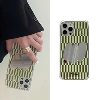 mirror style green stripped ins phone case for iphone tansparent phone case for iphone 13 12 11 pro x xr xs max decor phone case