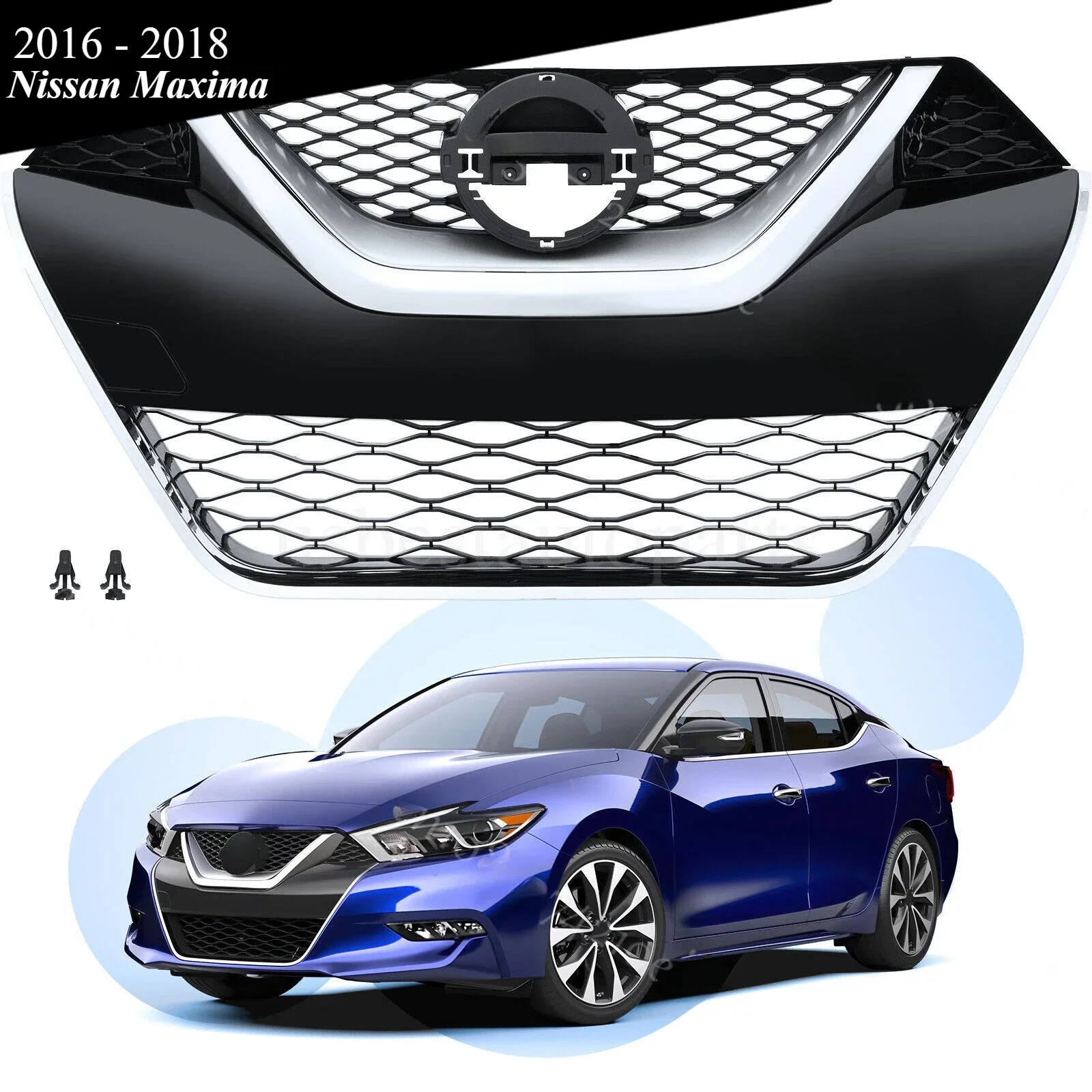 Решетка переднего бампера на 2016 2017 2018 Nissan Maxima черная хромированная накладка