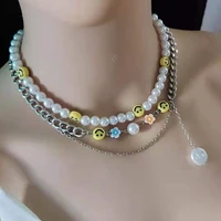 jewelry hot selling smiley face necklaces fashion layered pearl choker lucky smiley face beads