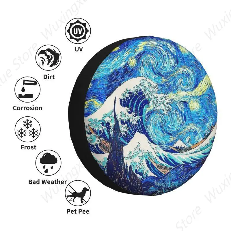 Чехол на запасное колесо The Great Wave Kanagawa Starry Night для Mitsubishi Pajero 4WD 4x4 защита колеса