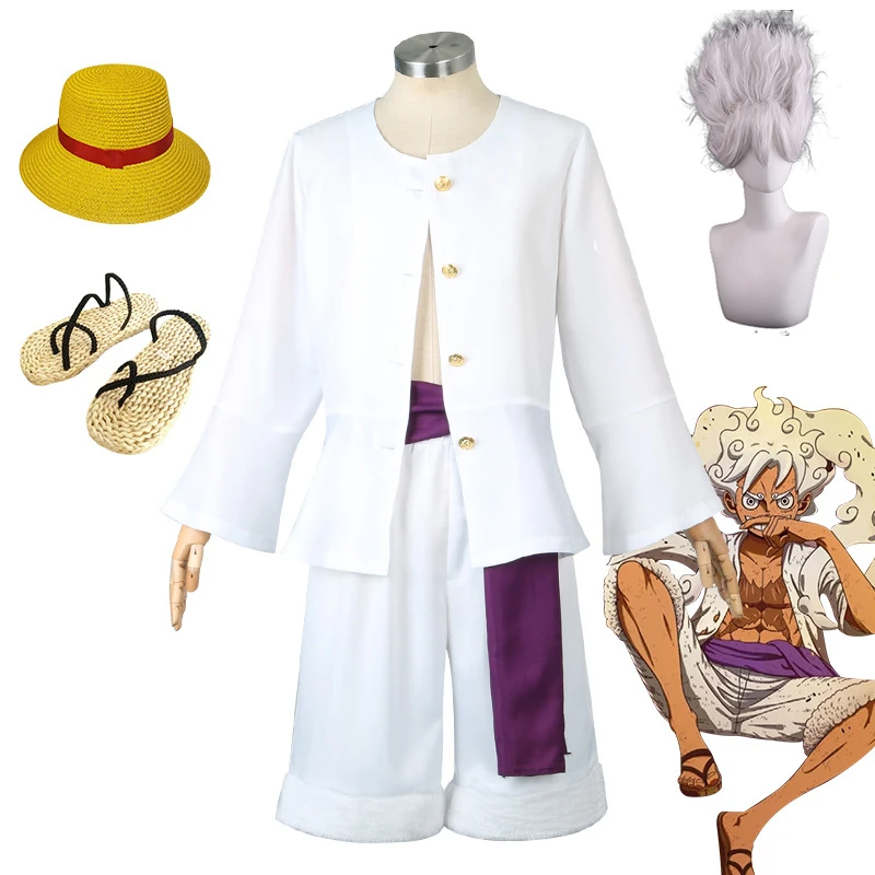 

Anime Straw Hat Boy Luffy Cosplay Costume Gear 5 Nika Luffy Cosplay Clothes Kimono Set Christmas Halloween Adult Suit with wig