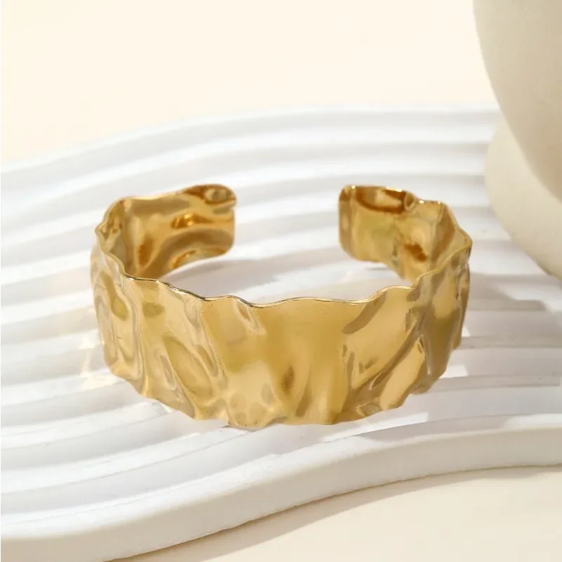 Uworld текстурированные золотые Манжеты Позолоченные Браслеты из нержавеющей