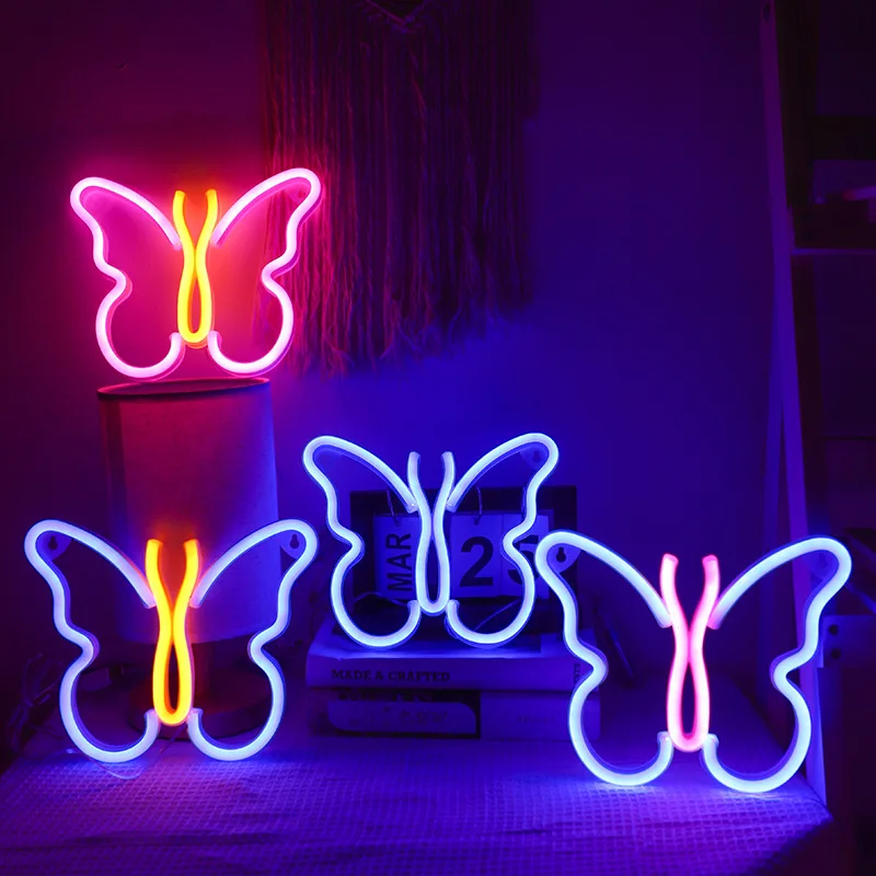 

Butterfly Neon Sign Light LED Cat Logo Night Light Lamp Bulbs Wall Hanging Decor Romantic Birthday Party Room Christmas Gift